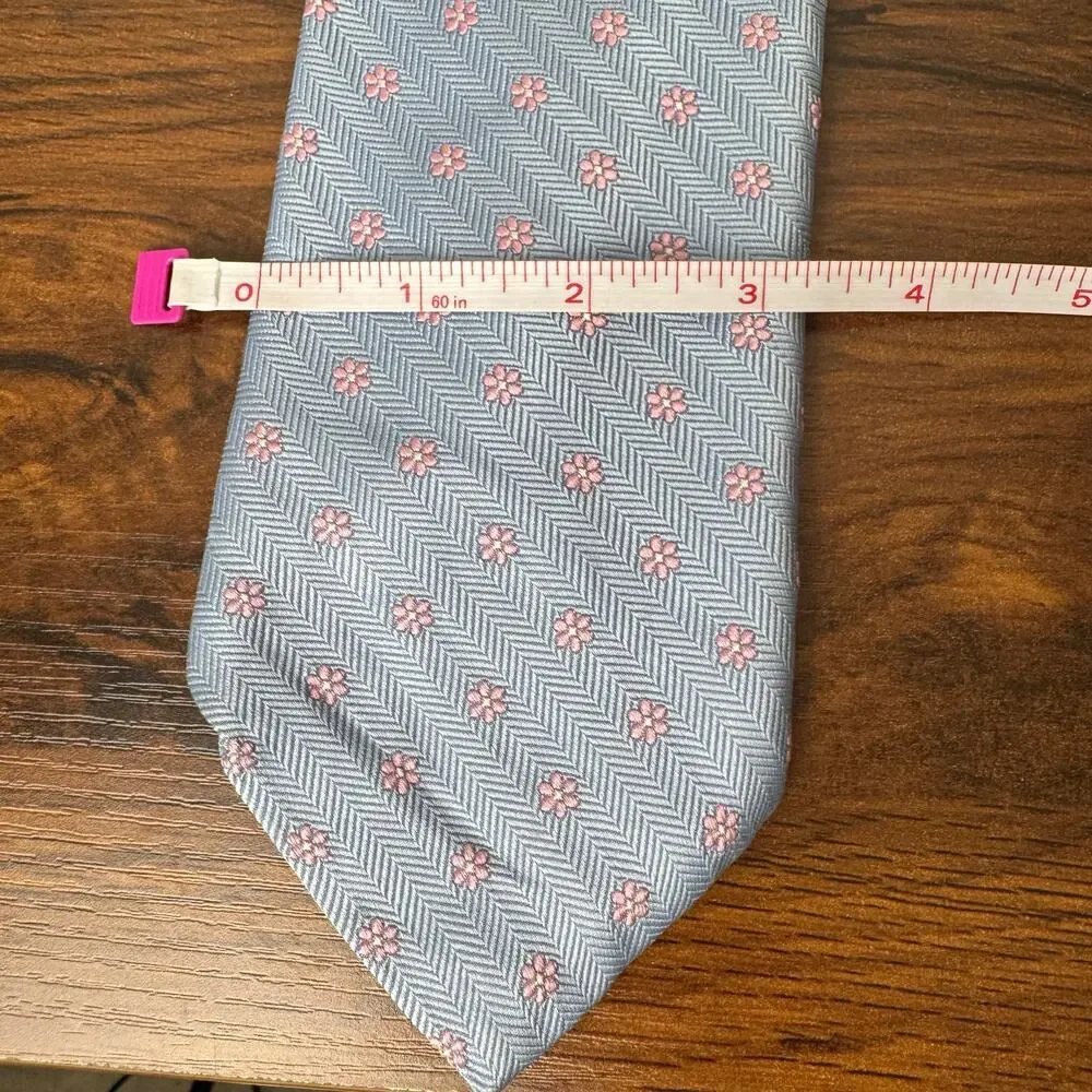 BROOKS BROTHERS Stain‎ Resistant Pink Blue Floral Silk Tie Made In USA 59